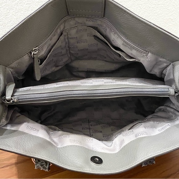 MICHAEL KORS Hamilton Gray Pebbled Leather/Snakeskin Chain Handle Shoulder Bag - Picture 13 of 16